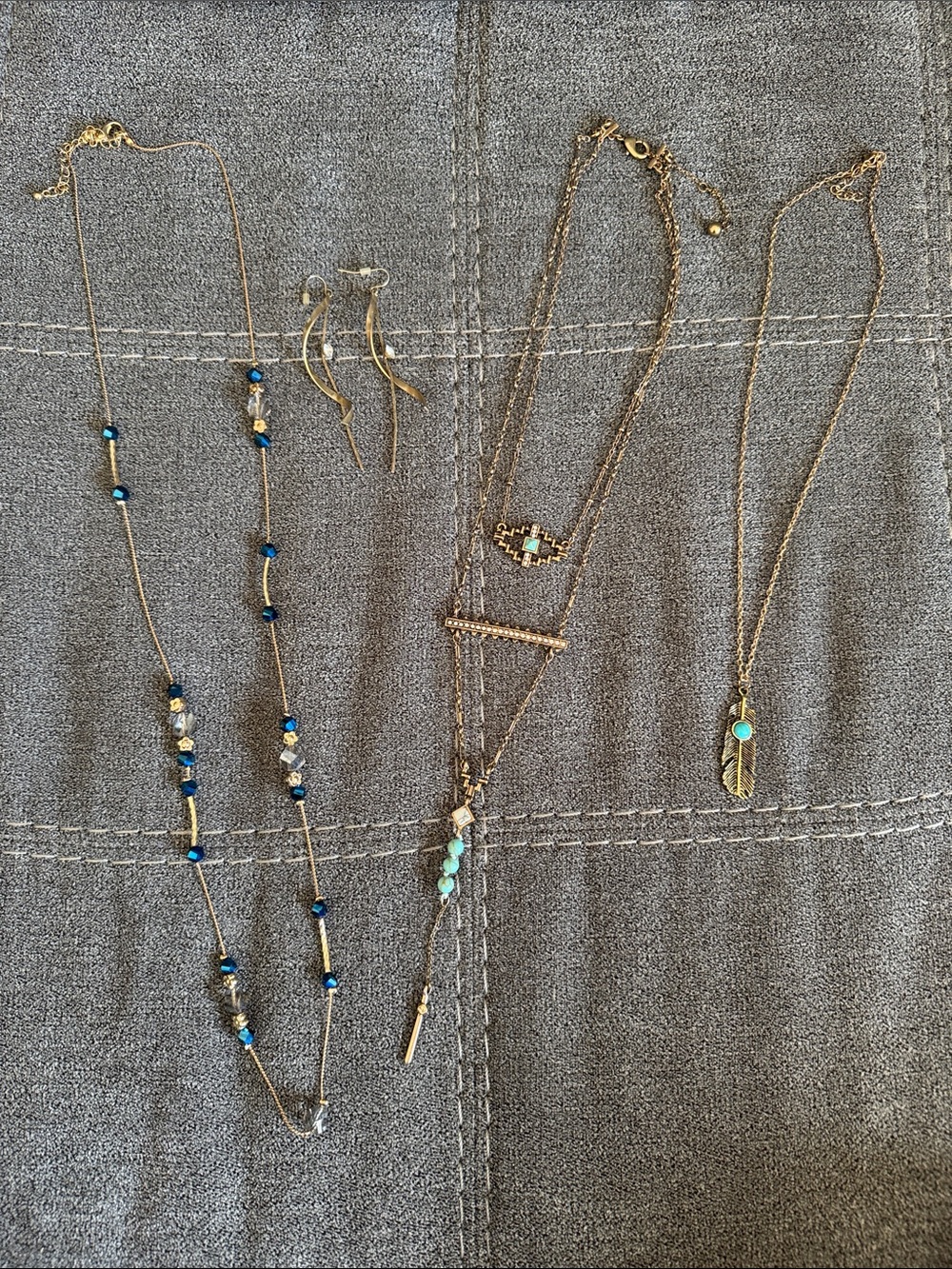 Layered Gold-Tone Necklace Set Blue Accents